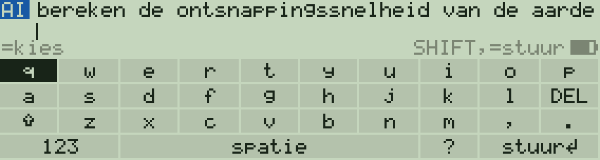 Het scherm met een getypte vraag.